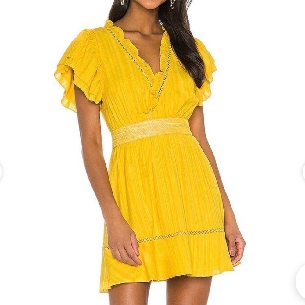 Tularosa Anthropologie Eliah Dress Golden Yellow Eyelet size Medium MSRP $228